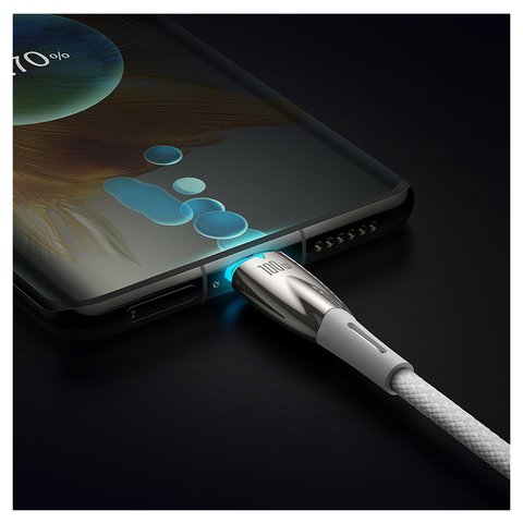 USB кабель Baseus Glimmer, 2xUSB тип-C, 100 см, 100 Вт, білий, з індикатором, в нейлоновому обплетенні, #CADH000702 Прев'ю 2
