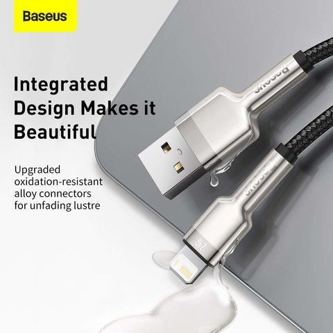 USB кабель Baseus Cafule Series Metal, USB тип-A, Lightning, 100 см, 2,4 А, білий, в нейлоновому обплетенні, #CALJK-A02 Прев'ю 2