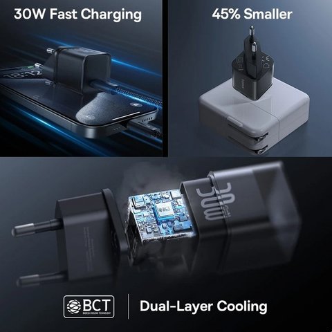 Мережевий зарядний пристрій Baseus GaN5S, 30 Вт, Fast Charge, білий, 1 порт, #P10162504213-00 Прев'ю 2