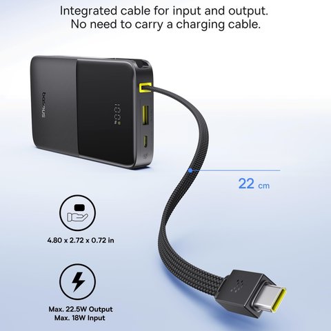 Power bank Baseus Bipow2 Pro, 10000 мАг, 22,5 Вт, чорний, Power Delivery (PD), #E0027600 Прев'ю 1