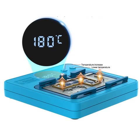 Платформа для попереднього підігріву Sunshine SS-T12B + 11 Module  для Apple iPhone 11, iPhone 11 Pro, iPhone 11 Pro Max, iPhone 12, iPhone 12 mini, iPhone 12 Pro, iPhone 12 Pro Max, iPhone 13, iPhone 13 mini, iPhone 13 Pro, iPhone 13 Pro Max, iPhone 14, iPhone 14 Plus, iPhone 14 Pro, iPhone 14 Pro Max, iPhone 15, iPhone 15 Plus, iPhone 15 Pro, iPhone 15 Pro Max, iPhone 16, iPhone 16 Plus, iPhone 16 Pro, iPhone 16 Pro Max, iPhone X, iPhone XS, iPhone XS Max, для розшарування плати PCB, для ремонту сканера відбитку пальця (Touch ID), для ремонту материнських плат, для ремонту Face ID, для очищення CPU Прев'ю 3